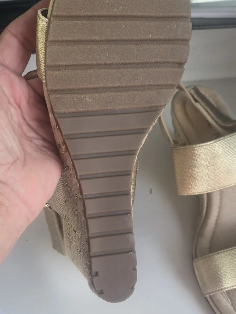 Anne Klein Gold Espadrille Wedge Sandals